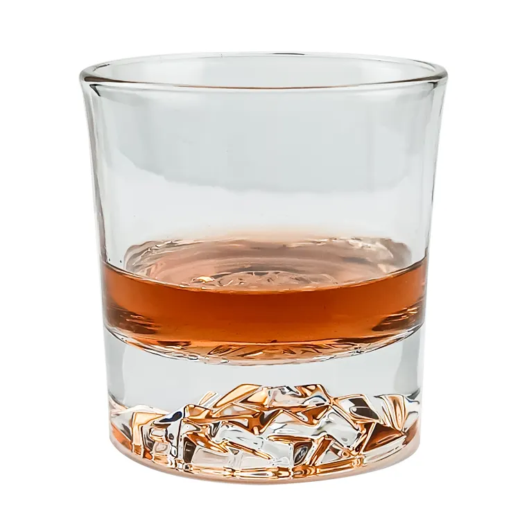 Custom Unbreakable Heavy Base Whiskey Crystal Drinking Glassware Embossed Mountain Whiskey Glass