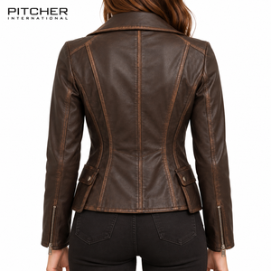Veste en cuir pour femmes sur mesure en gros pour les marques américaines, veste en cuir d'agneau véritable pour femmes, OEM en gros - Product Image 4
