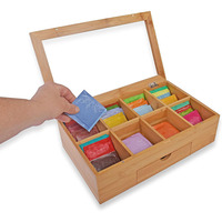 Boîte de rangement en MDF écologique de luxe à 9 compartiments avec couvercle en verre gravé au laser pour l'emballage de thé artisanal, personnalisable