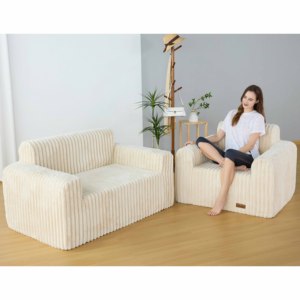 Canapé pouf japonais de luxe deux places moderne <span class=keywords><strong>en</strong></span> éponge haute densité, confortable, avec housse <span class=keywords><strong>en</strong></span> fausse fourrure amovible et compressible - Product Image 3