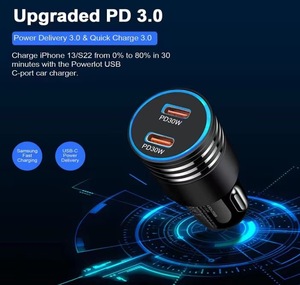 New 60W kép PD xe sạc Adapter 60W điện sạc nhanh 60W kép Loại C Cổng xe sạc Adapter biểu tượng tùy chỉnh dropshipping - Product Image 3