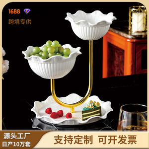 Plato de cerámica escalonado con borde dorado para servir postres en la sala de estar y en hoteles - Product Image 4