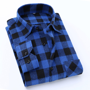 Camisas à <span class=keywords><strong>carreaux</strong></span> <span class=keywords><strong>bleu</strong></span> ciel <span class=keywords><strong>et</strong></span> noir OEM/ODM, manchette hexagonale personnalisée à poche unique, col rabattu, <span class=keywords><strong>chemise</strong></span> en flanelle à manches longues pour hommes - Product Image 1