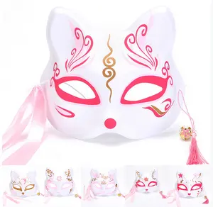 Anime Fox Mask maschera per gatti mezza faccia giapponese dipinta a mano Masquerade Festival Ball Kabuki Kitsune maschere Cosplay Costume Party Prop