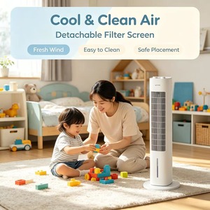 Ventilateur tour rafraîchisseur d'air 60W, moteur sans balais, 3 vitesses/3 flux d'air, commande tactile, minuterie 15H, oscillation large, réservoir amovible 4,5L, classe - Product Image 2