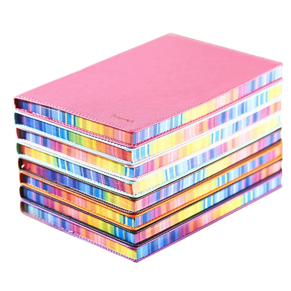 Latest Design Color Edge A5 Leather Notebook PU Cover Journal Diary Rainbow Paper Edge