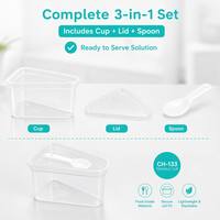 Nouvelle conception, boîte à dessert triangulaire de 300 ml avec couvercle et cuillère, gobelet à dessert en plastique robuste jetable pour tranches de gâteau