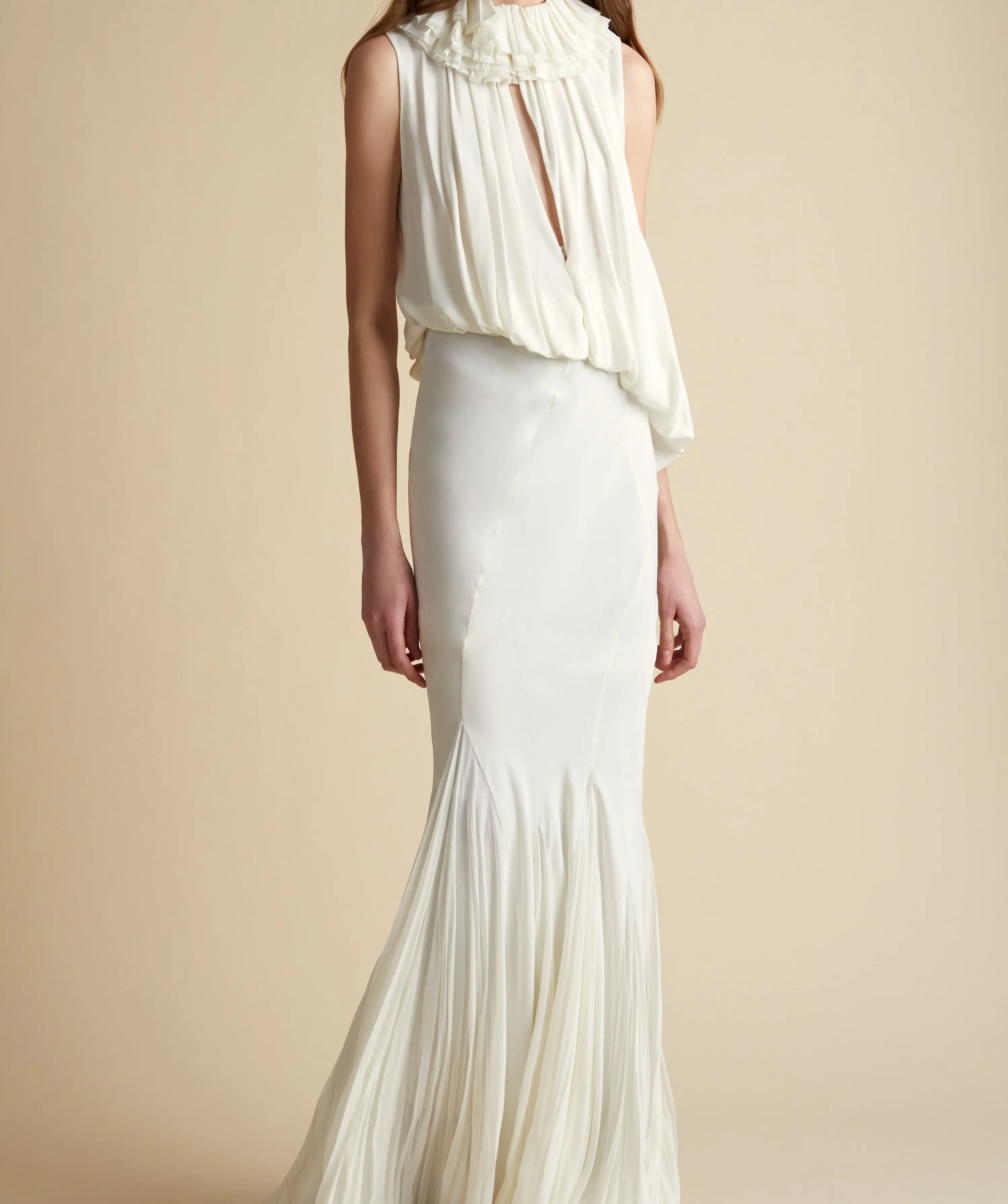 2022 high-end custom new fashion press pleated fish tail sleeveless evening long dress