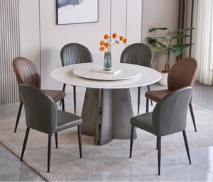 Modern Round <b>Marble</b> Dining Table Set with Rotatable <b>Top</b> and 6 Seats Minimalist Design Home Furniture - Product Image 1