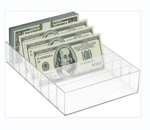 Organisateur d'argent en acrylique transparent personnalisé 8 sections argent clair Budget plateau organisateur stockage boîte à changement étui pour l'argent pour di