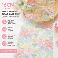 Dentelle en tulle brodée sur mesure, bordure en dentelle brodée de 16 cm, dentelle brodée de fleurs colorées, fabricant de dentelle pour lingerie