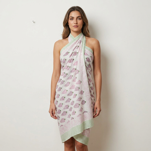 Pareo de algodón ecológico con estampado floral a mano, ligero, para playa o resort, calidad de exportación, venta al por mayor. - Product Image 1
