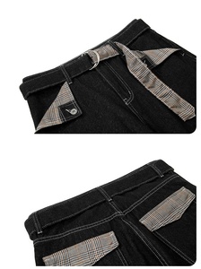 Vaqueros acampanados unisex de denim crudo con patchwork de pata de gallo, estilo vintage Old Money, de cintura media, pierna ancha, largos hasta el suelo, para invierno. - Product Image 2