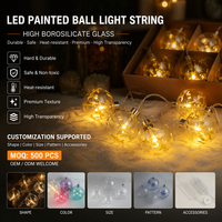 Guirlande lumineuse LED personnalisée en verre borosilicate peinte à la main, décorations de fête et d'intérieur, fournisseur ODM, coffret cadeau, vente en gros