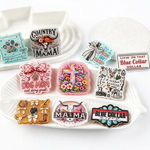 Customization Colorful Acrylic Flatbacks Badge <b>Holders</b> With Floral Country Designs For DIY Decorations - Product Image 1