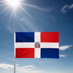 Drapeau national portable de la République Dominicaine en polyester, style volant, 3x5 pieds, vente en gros sur mesure - Product Image 2