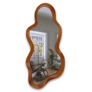 Custom Irregular Natural Oak Wood Framed Decorative Accents Wall Mirror