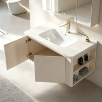 Meuble de salle de bain Lite Lux en aluminium, miroir intelligent, double armoire fermée, étagère latérale, vasque en céramique, garantie 5 ans
