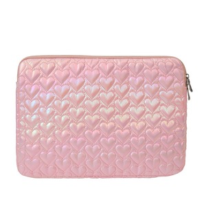 Housse de protection pour ordinateur portable Ins Laser Color 14 pouces, motif cœur holographique matelassé, dégradé arc-en-ciel brillant, pochette de voyage souple et sac de rangement pour ordinateur portable - Product Image 3