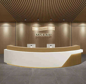 Comptoir de réception noir mat avec éclairage LED, design incurvé, pour bureau, hall d'hôtel, salon de beauté, clinique - Product Image 1