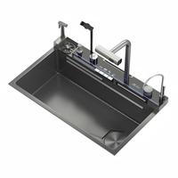 Évier de cuisine en acier inoxydable 18/8 noir multifonctionnel résistant aux rayures avec pistolet pulvérisateur de robinet, nouveau design