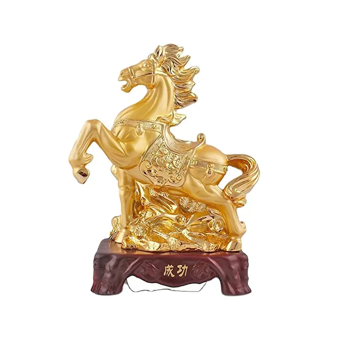 Estatua de Decoración de mesa de figuras coleccionables de resina dorada, caballo del zodiaco chino, tamaño personalizado