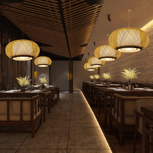 โคมไฟห้อยทรงกลองทำจากไม้ไผ่สาน ขั้วหลอด E27 แบบไส้หลอด สำหรับร้านอาหาร โรงแรม ล็อบบี้ - Product Image 5