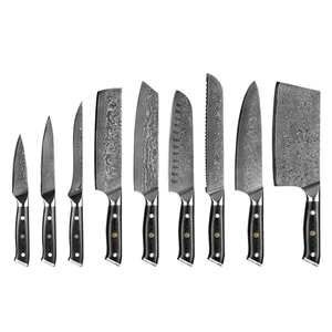 पेशेवर खाना पकाने उपकरण 9Pcs G10 संभाल दमिश्क स्टील Santoku उपयोगिता Boning Slicer चाकू रसोई के चाकू सेट