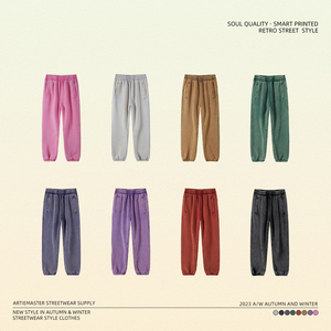 กางเกงวอร์มผู้ชายผ้ากำมะหยี่ 360 กรัม คุณภาพสูง ขายส่ง ทรงวินเทจ จับจีบ เอวกลาง ออกแบบหลวมสบายๆ สีสันสดใส รับสั่งทำ - Product Image 6