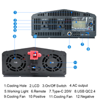 Onduleur solaire 2000W 12V/24V 110V AC avec chargeur et fonction UPS, onde sinusoïdale pure, efficacité 94%, pour camping-car/camion/bateau, utilisation hors réseau