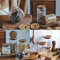Pot de conservation en verre borosilicate avec couvercle hermétique en bois, capacité 400-1000 ml, en verre martelé, pour grains de café, thé, sucre