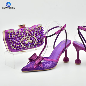 Chaussures et sacs à talons hauts de mariée nigérians 10 <span class=keywords><strong>cm</strong></span> sac en cristal intalien de fête de mariage avec chaussures assorties - Product Image 4