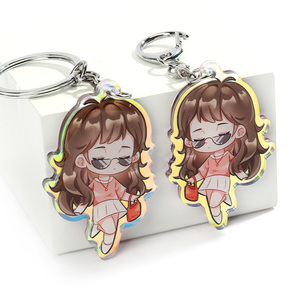 Vograce Cartoon Anime Oem Logo Benutzer definierte bunte Regenbogen Acryl Schlüssel bund Druck Trans panre Clear Hologramm Schlüssel anhänger Kostenlose Probe - Product Image 4