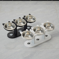 Support de gamelle surélevé vertical réglable en bois pour chat avec bols à nourriture et à eau, station d'alimentation et table à boire
