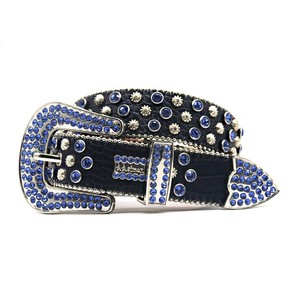 Cinturón de Diamantes de Imitación para Mujer, Hebilla de Aleación, Estilo Hip Hop, Moderno, Negro con Piedras Azules, Diseño de Cono, Otro Material - Product Image 1