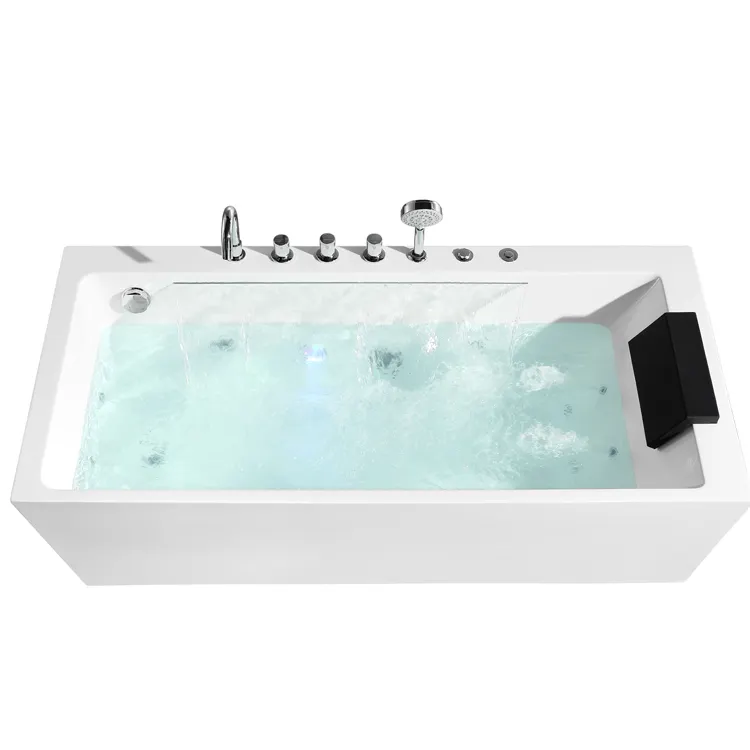 Wholesale acrylic whirlpool freestanding bathtubs square waterfall massage hot tubs with pillow