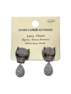 Orecchini Pendenti a Forma di Testa di Animale con Carbonio Attivo, Placcati in Nero Lucido con Cristalli e Strass, Stile Punk, Gioielli da Festa per Donne - Product Image 1