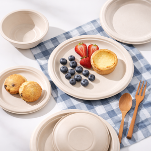 Sugarcane Bagasse <strong>Plate</strong> Disposable <strong>Plates</strong> Sets Dinnerware <strong>Compostable</strong> Dinner <strong>Plate</strong> Set for Hotel Buffet Wholesale - Product Image 2