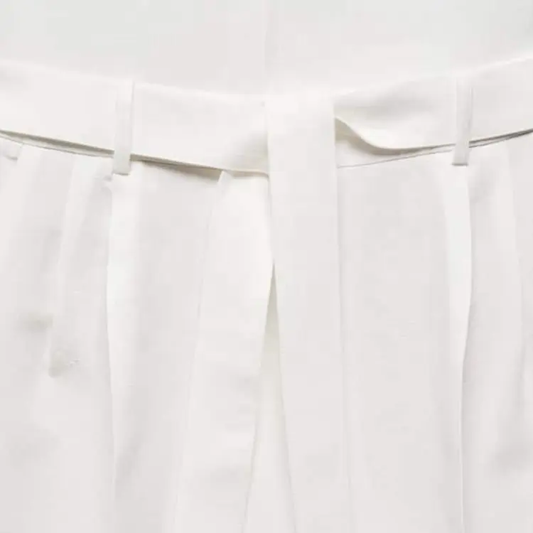 אופנה מובילה בגדי קיץ חדשים אלגנטי משרד ליידי סרבל פשתן לבן נשים רומפרס בגד גוף מזדמן עם חגורה מותאם אישית