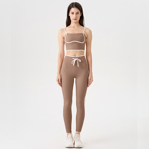 Vêtements de sport Aoyema, ensemble athlétique à bande blanche avec contraste de couleur, soutien-gorge respirant, short de course taille haute, ensembles de pantalons longs - Product Image 6