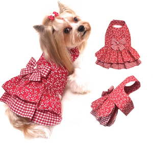 Harnais pour chiens et chats de petite et moyenne taille QQgift, robe de princesse moderne classique en coton floral de luxe pour l'été - Product Image 1