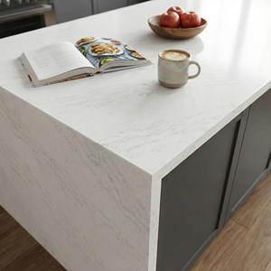 Dalle de pierre artificielle en quartz blanc Calacatta à veines grises de qualité supérieure, durable, directement de l'usine, pour îlot de cuisine moderne, plan de toilette - Product Image 4