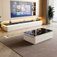 Table basse moderne de luxe en verre et bois blanc et or, avec LED intégrée, pour salon
