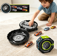Ensemble de voitures de course miniatures à rétrofriction en forme de pneu avec lanceur et rangement, véhicule de course portable à catapulte, jouet éducatif, cadeau pour garçons