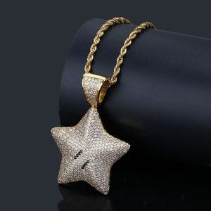 Collar de Joyería Unisex de Moda con Colgante de Estrella de Cinco Puntas de Dibujos Animados Hip Hop, Micro Pavimentado con Circonita Cúbica, Venta Caliente Transfronteriza - Product Image 1