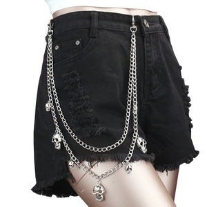 yueli Punk Metal <b>Skull</b> Waist Chain Double Layer Zinc Alloy Decorative Pants Chain For Daily Wear - Product Image 3