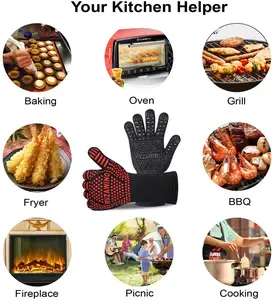 Hitze beständiges Grillen BBQ Grill handschuhe Benutzer definierte Verpackung Hot Selling Approved Silikon ofen Silikon topf Seiden druck Gepunktet