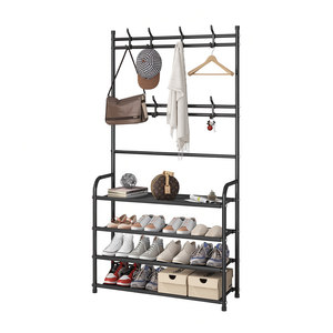 Appendiabiti da pavimento in acciaio inossidabile a 4 livelli e scarpiera in tessuto cappelliera per soggiorno con facile pulizia - Product Image 1