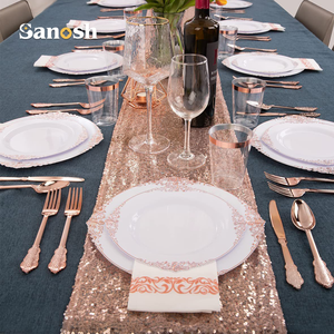 SANOSH 175 Piezas <span class=keywords><strong>de</strong></span> Platos Desechables <span class=keywords><strong>de</strong></span> Plástico con Borde Dorado en Varios Colores, con Cuchara, Cuchillo, Tenedor, Servilleta y Vasos para Fiestas <span class=keywords><strong>de</strong></span> Boda - Product Image 2