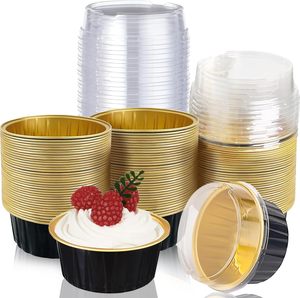 Z180 180ml 6oz Black Mini Cake Pans Bakery Disposable Square Small Cupcake Tins Dessert Mold Aluminum <b>Foil</b> <b>Containers</b> With Lid - Product Image 1